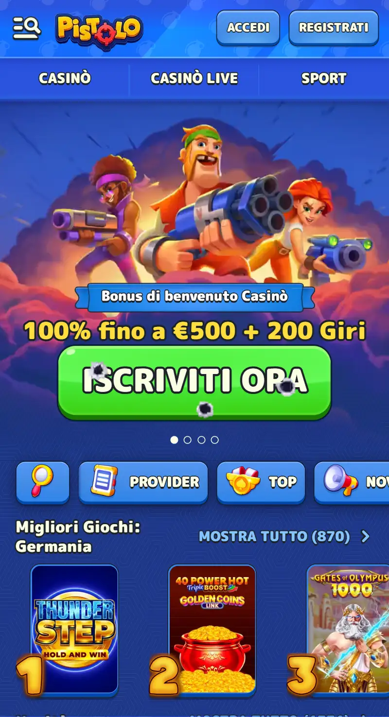Pistolo Casino mobile: browser, iPhone e Android